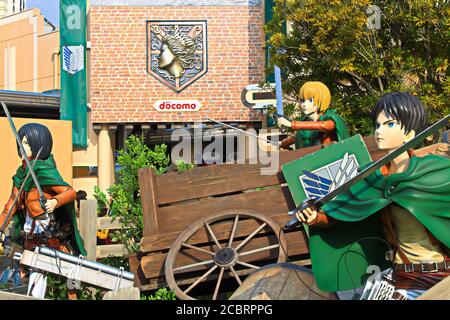 Entrée de l'attaque sur Titan ( Shingeki no Kyojin ) /course pour la survie XR Ride à Universal Studios japan. Banque D'Images