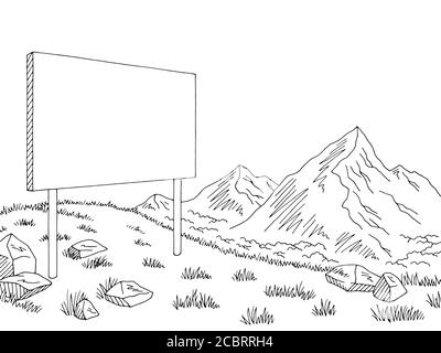 Montagnes panneau d'affichage graphique noir blanc paysage esquisse illustration vecteur Illustration de Vecteur