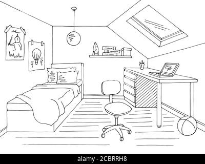 Image de la chambre des enfants noir blanc intérieur dessin d'illustration vecteur Illustration de Vecteur