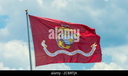 Drapeau du corps des Marines des États-Unis à Conroe Veterans Memorial Park, Conroe, Texas. Banque D'Images