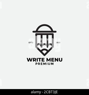 DESIGN DU LOGO DU RESTAURANT AVEC MENU DE RÉSERVATION AU CRAYON CRÉATIF Illustration de Vecteur