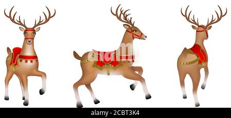 Illustration de cerfs isolés. Vecteur renne de Noël. Vue latérale, avant et arrière Illustration de Vecteur