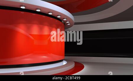 Red Studio. Toile de fond rouge. Studio de nouvelles. La toile de fond idéale pour la production de vidéos ou de photos sur écran vert ou couleur. Dernières nouvelles. rendu 3d. Banque D'Images