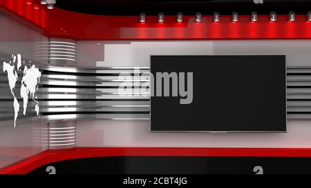 Tv Studio. Backdrop for TV shows .TV on wall. News studio. The perfect backdrop for any green screen or chroma key video or photo production. 3D rende Banque D'Images