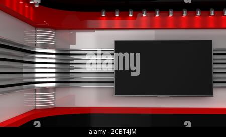Tv Studio. Backdrop for TV shows .TV on wall. News studio. The perfect backdrop for any green screen or chroma key video or photo production. 3D rende Banque D'Images