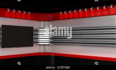 Tv Studio. Backdrop for TV shows .TV on wall. News studio. The perfect backdrop for any green screen or chroma key video or photo production. 3D rende Banque D'Images