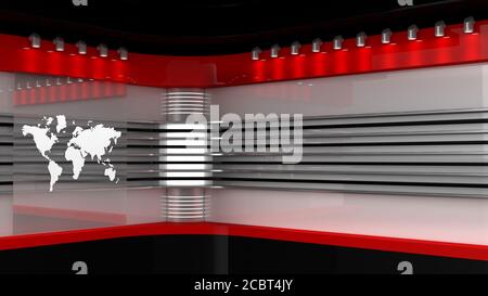 Tv Studio. Backdrop for TV shows .TV on wall. News studio. The perfect backdrop for any green screen or chroma key video or photo production. 3D rende Banque D'Images