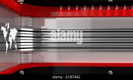 Tv Studio. Backdrop for TV shows .TV on wall. News studio. The perfect backdrop for any green screen or chroma key video or photo production. 3D rende Banque D'Images