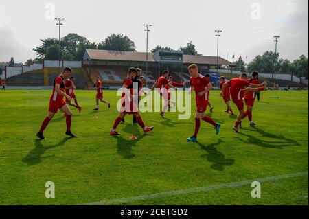 Dublin, Irlande. 15 août 2020. Shelbourne joueurs pendant l'échauffement avant le match SSE Airtricity Premier Division entre Shelbourne FC et Derry City FC à Tolka Park à Dublin, Irlande le 15 août 2020 (photo par Andrew SURMA/SIPA USA) crédit: SIPA USA/Alay Live News Banque D'Images