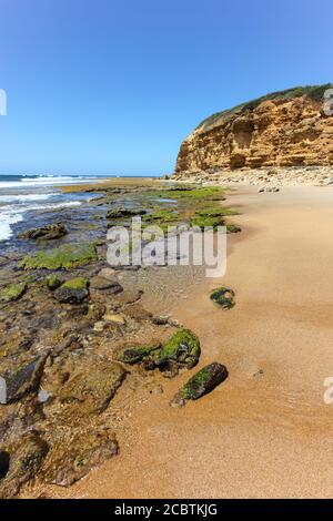 Bells Beach est l'un des plus célèbres plages de surf situé sur la Great Ocean Road drive à Victoria en Australie. Banque D'Images