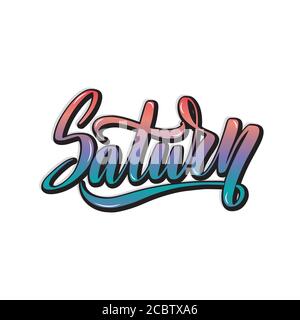 Saturn. Lettrage inspiré écrit à la main, isolé sur fond blanc. Illustration de Vecteur