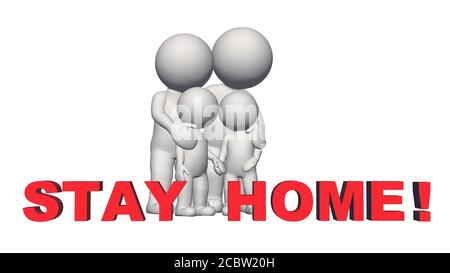 RESTEZ À LA MAISON en face des personnes 3D - peu Famille - illustration 3D Banque D'Images