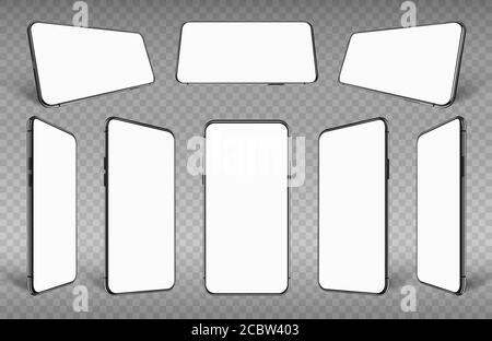 Maquette de smartphone réaliste. Cadre de téléphone portable avec affichage vide modèles isolés, téléphone vues à angles différents. Vecteur Illustration de Vecteur