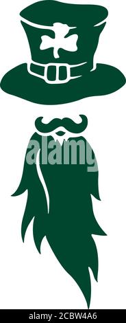 Clip art plat vert pour la saint Patrick avec barbu silhouette d'homme sur fond blanc Illustration de Vecteur