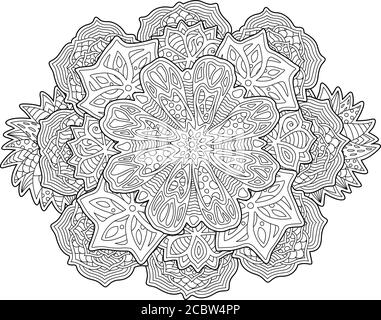 Magnifique page de livre de coloriage détaillé pour adulte avec motif floral activé arrière-plan blanc Illustration de Vecteur