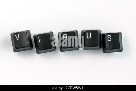 Orthographe des touches du clavier de l'ordinateur virus, isolé sur fond blanc Banque D'Images