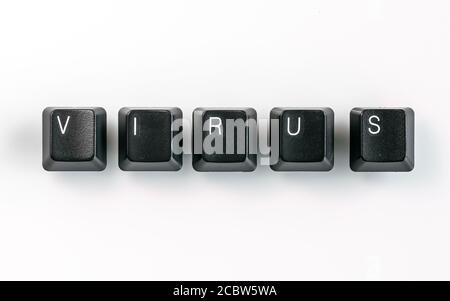 Orthographe des touches du clavier de l'ordinateur virus, isolé sur fond blanc Banque D'Images