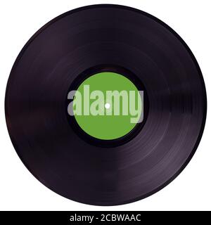 Platine disque en vinyle noir DJ pour un lecteur de musique gros plan sur fond blanc Banque D'Images
