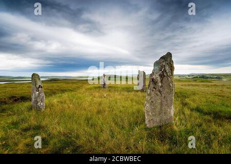 Cercle de pierres Ceann Hulavig sur l'île de Lewis in Les Hébrides extérieures d'Écosse également connues sous le nom de Callanish IV Banque D'Images