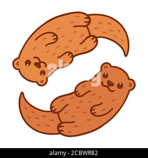 Couple de loutres mignon nageant en forme de yin yang. Deux petites loutres de dessin animé, illustration de clip art vectoriel. Illustration de Vecteur