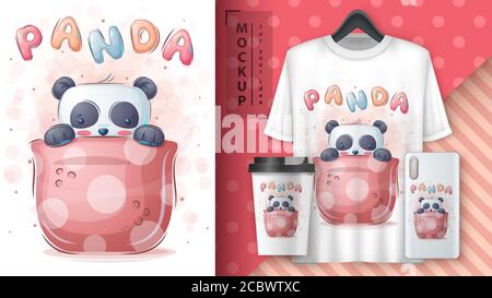 Panda dans le gobelet – affiche et marchandisage. Illustration de Vecteur