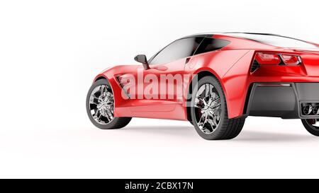 Vue arrière d'un SUV sportif rouge isolé sur fond blanc. Banque D'Images
