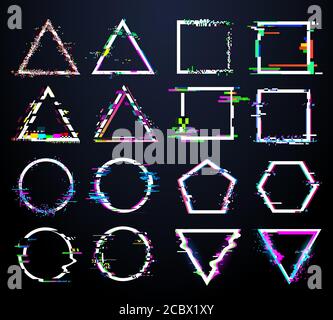 Cadres blancs et glacières. Formes de cercle, de carré et de triangle déformées et polygonales. Figure de géométrie de distorsion TV Illustration de Vecteur