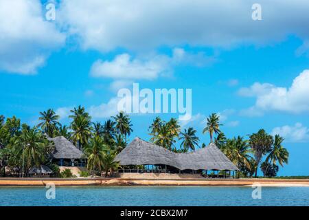 Manda Bay Lodge sur l'île Manda dans l'archipel de Lamu et l'île de Lamu au Kenya. Banque D'Images