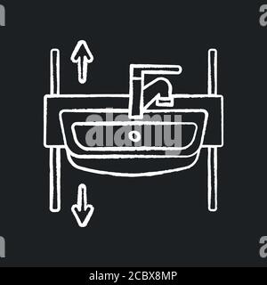 Hauteur réglable évier craie icône blanche sur fond noir. Lavabo d'élévation et d'automne pour les personnes en fauteuil roulant et les personnes âgées. Dispositif médical. Laver à la main basi Illustration de Vecteur