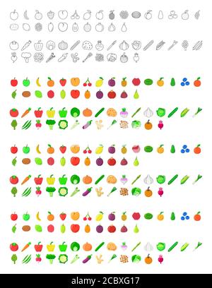 Ensemble d'icônes fruits et légumes Illustration de Vecteur