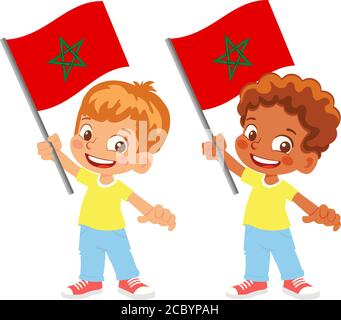 Drapeau marocain en main. Drapeau de retenue des enfants. Drapeau national du Maroc vecteur Illustration de Vecteur