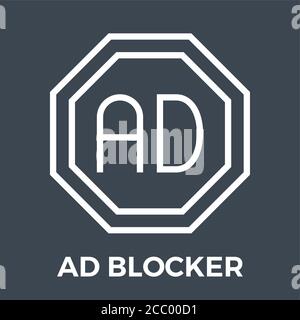 ICÔNE DE vecteur de ligne mince AD Blocker Illustration de Vecteur