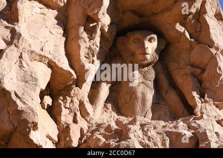 Sculpture de singe au pont du temps. Valley of the Waves, station de vacances Sun City, Afrique du Sud Banque D'Images