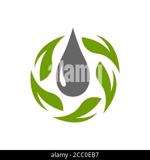 logo d'huile d'herbes naturelles avec illustration vectorielle de symbole de feuille et de goutte d'huile Illustration de Vecteur