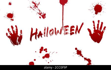 Sang d'Halloween. Jeu de plusieurs éclaboussures de sang et lettrage Halloween Illustration de Vecteur