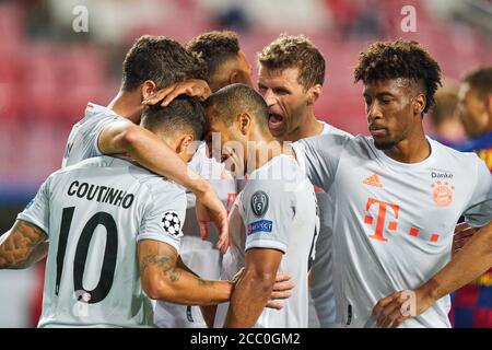 FIROO Champions League 08/14/2020 1/4 quart de finale FC Bayern Munich, Muenchen, Munich - FC Barcelone 8: 2. Jubilation, Thiago ALCANTARA, FCB 6 Lucas HERNANDEZ (FCB 21) Corentin TOLISSO, FCB 24 Kingsley COMAN, FCB 29 Thomas MUELLER, MULLER, FCB 25 Robert LEWANDOWSKI, FCB 9 photographe : Peter Schatz/Pool/via/firosportphoto - LES RÈGLEMENTS de l'UEFA INTERDISENT TOUTE UTILISATION DE PHOTOGRAPHIES comme SÉQUENCES D'IMAGES et/ou QUASI-VIDÉO - agences de presse nationales et internationales HORS usage éditorial SEULES nos conditions générales s'appliquent, peuvent être visualisées sur www.firosportphoto.de, §SEULEMENT POUR UNE UTILISATION EN ALLEMAGNE !!!!!! droits d'auteur Banque D'Images