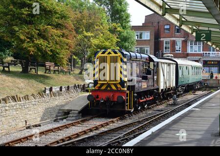 Un shunter de classe 08 à la gare de Swanage. Banque D'Images