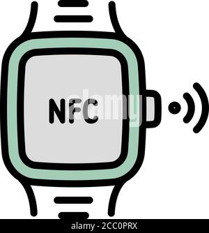 Icône de la montre intelligente NFC. Outline nfc SmartWatch vector Icon for web design isolé sur fond blanc Illustration de Vecteur