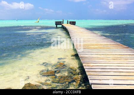 Antilles néerlandaises. Bonaire. Baie Lac. Sorobon. Jetée. Banque D'Images