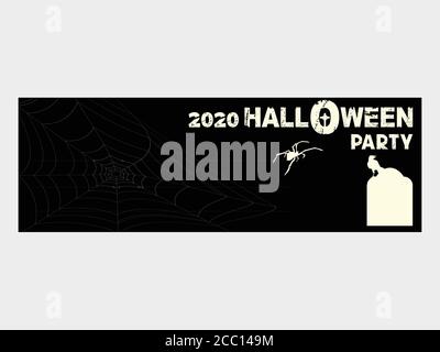 Noir Halloween invitation Ticket espace vierge avec 2020 Halloween Party Decorative Text Spyder Tomb et Clow Silhouette Illustration de Vecteur