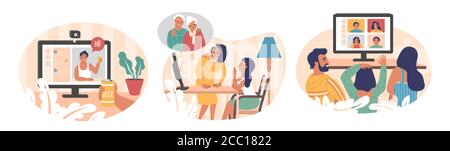Personnes utilisant l'application de chat vidéo, illustration vectorielle isolée à plat Illustration de Vecteur