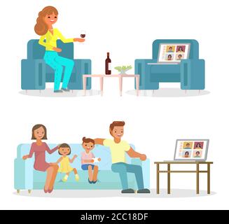 Réunion d'amis en ligne, illustration de conception de style plat vectoriel Illustration de Vecteur