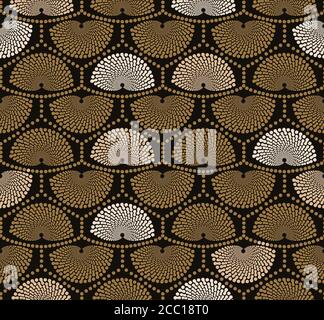 motif japonais chaînes textiles points or noir Banque D'Images