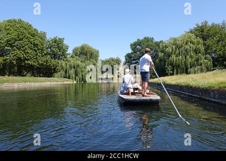 Cambridge, Royaume-Uni 31 juillet 2020: Punting le long du dos des collèges sur la rivière Cam à Cambridge Banque D'Images