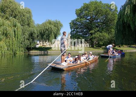 Cambridge, Royaume-Uni 31 juillet 2020: Punting le long du dos des collèges sur la rivière Cam à Cambridge Banque D'Images