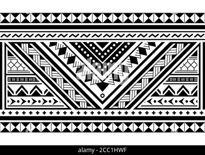 Motif géométrique polynésien sans couture vectoriel horizontal long, motif tribal hawaïen inspiré de l'art maori tatouage Illustration de Vecteur