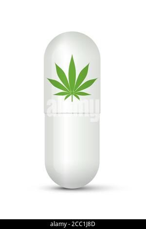 Comprimé plat avec cannabis médical isolé sur blanc Illustration de Vecteur