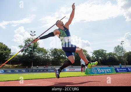 Lauréat Johannes VETTER (LG Offenburg) action javelin Throw of men, Athletics #True Athletes Classics, le 16 août 2020 à Leverkusen / Allemagne Â | usage dans le monde entier Banque D'Images