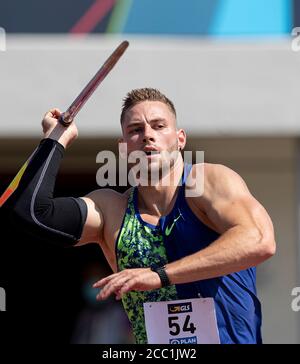 Johannes VETTER (LG Offenburg) action, javelot pour hommes, athlétisme #True Athletes Classics, le 16 août 2020 à Leverkusen / Allemagne | utilisation dans le monde entier Banque D'Images