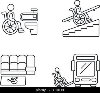 Ensemble d'icônes linéaires pour les fauteuils roulants Illustration de Vecteur